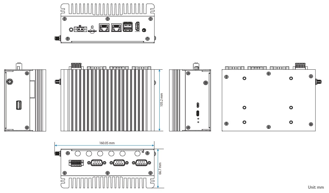 Mechanical Drawing - VIA Technologies AMOS-9100 Embedded Box Computers